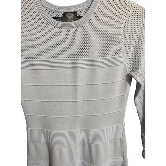Vince Camuto Womens Small Light Blue Textured Fit & Flare Dress With Mesh Sleeve - Picture 3 of 6